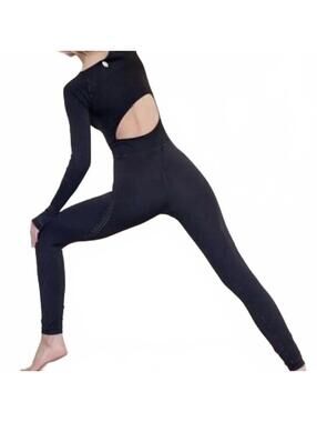 Free People Black Long Sleeve Cutout Back Activewear Jumpsuit